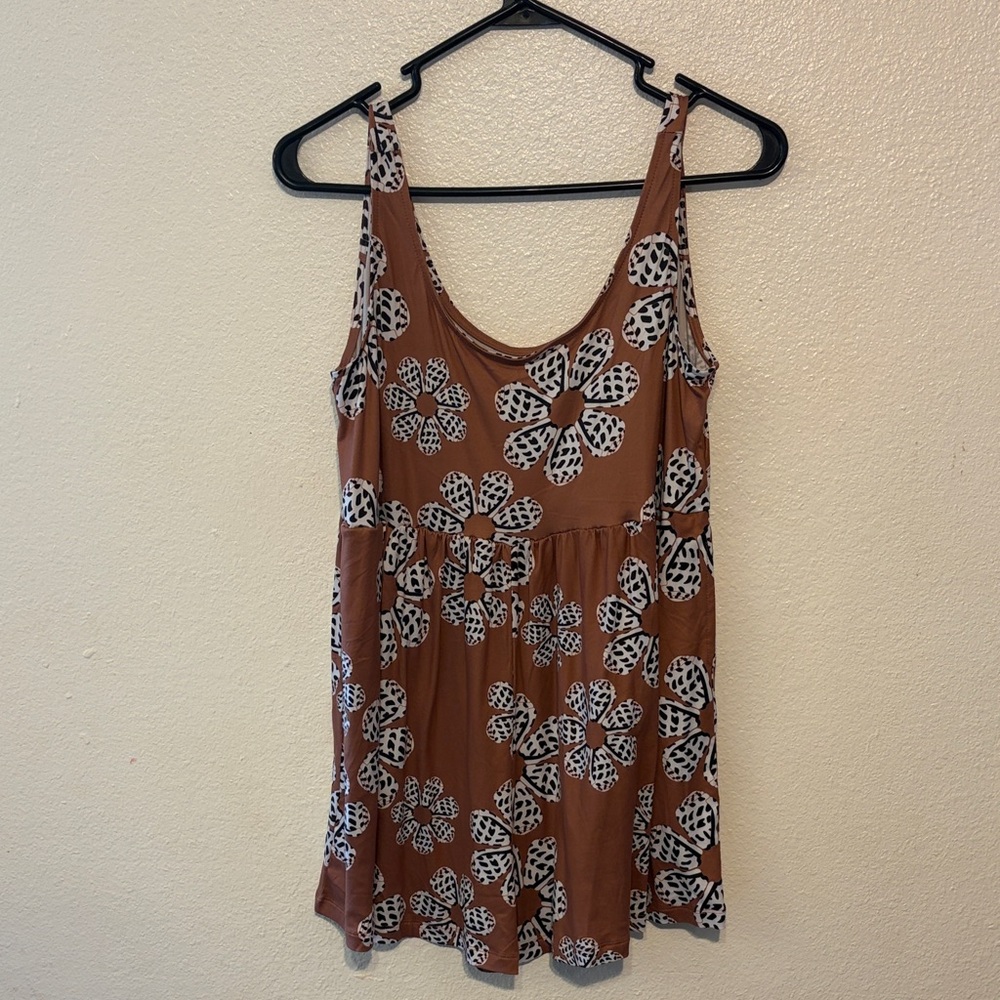 Brown Floral Scoop-Neck‎ Romper